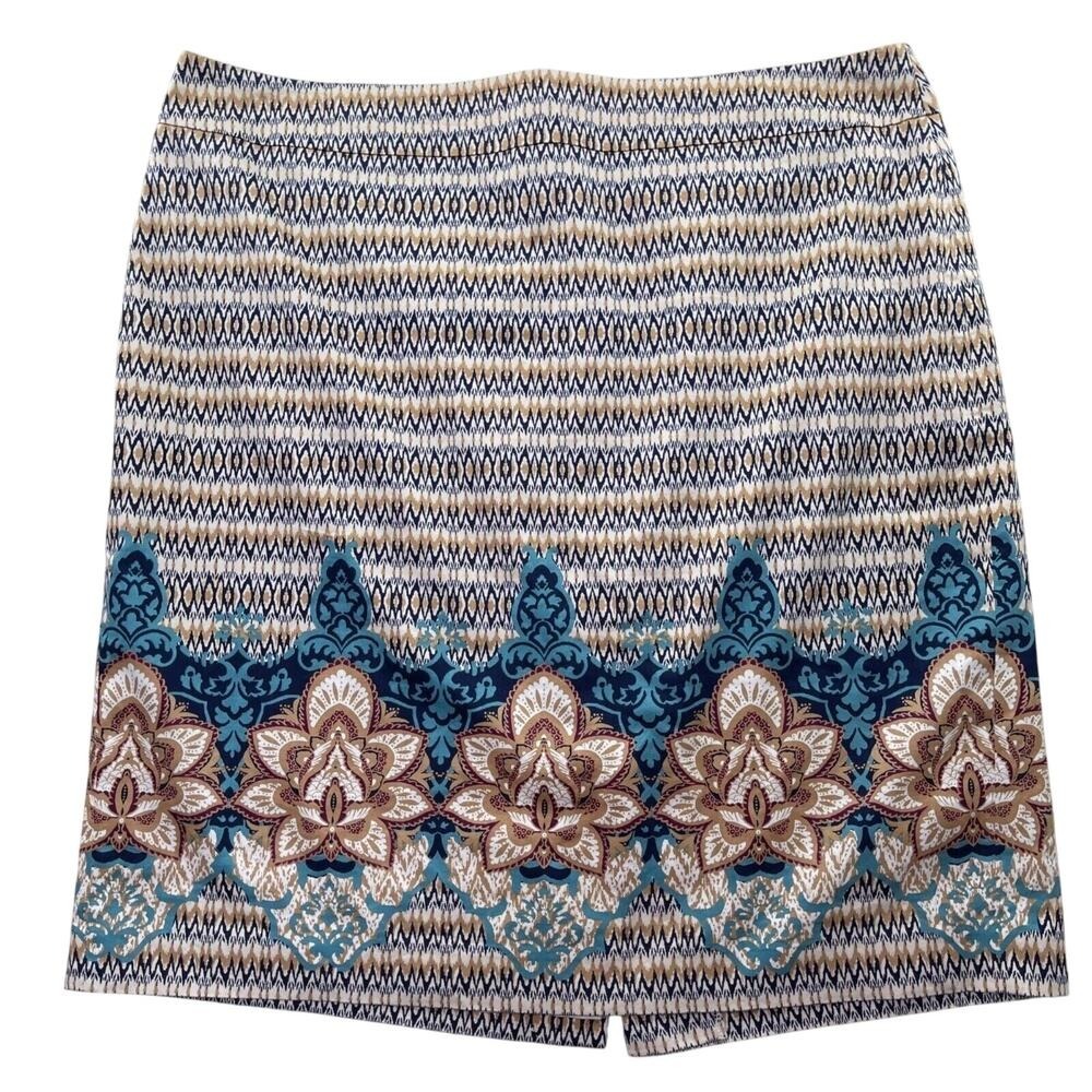 Ann Taylor Skirt Women 18 Floral Ikat Stripe Cotton Blend Straight Office Casual